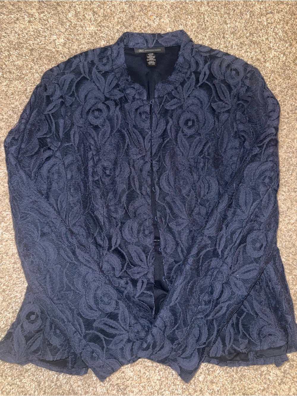 INC International Concepts Blue Floral Lace Peplum Jacket Blazer Coat Size L